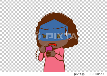 (上半身斜め)スマホを持って画面を見ながら真っ青になって怒りにプルプル震えるアフリカ系女性 (上半身斜め)スマホを持って画面を見ながら真っ青になって怒りにプルプル震えるアフリカ系女性 110608544