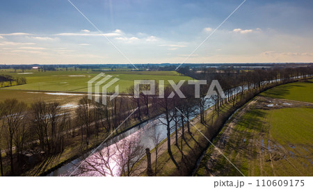 Sunlit River Meandering Through Countryside Sunlit River Meandering Through Countryside 110609175