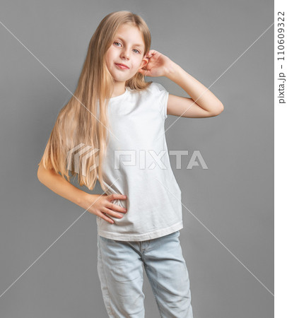 Portrait of cute little girl with long light hair 110609322