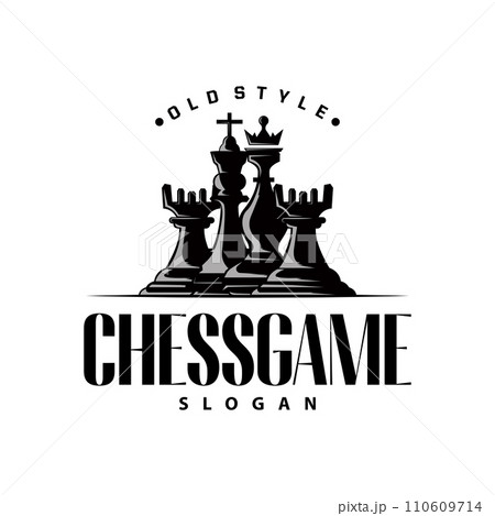 Chess logo design sport game retro vintage chess pieces minimalist black silhouette illustration Chess logo design sport game retro vintage chess pieces minimalist black silhouette illustration 110609714