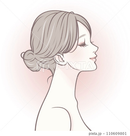 横顔の女性・女の子のイラスト素材 横顔の女性・女の子のイラスト素材 110609801