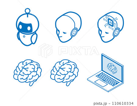 AI　人工知能　アイコンセット　線画 110610334