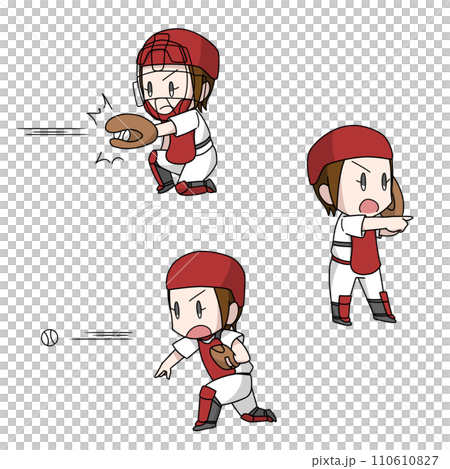 棒球捕手插畫 3 種圖案/女孩 棒球捕手插畫 3 種圖案/女孩 110610827