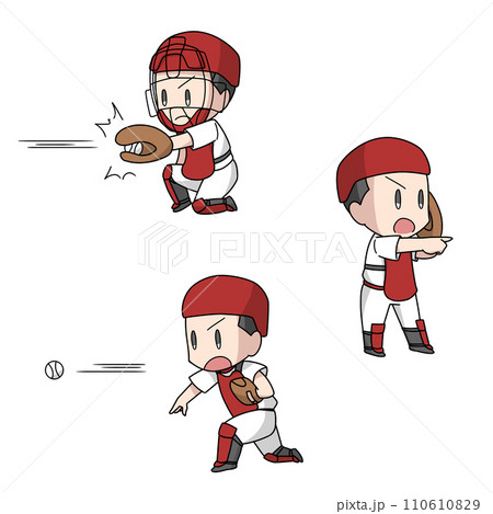 野球のキャッチャーのイラスト3パターン・男子 110610829