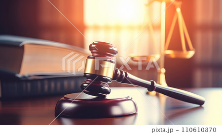 AI-generated content. Legal law concept image, court gavel, law and authority concept, neural network generated image 110610870