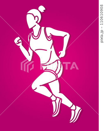 A Woman Running Action Marathon Runner Start Running Cartoon Sport Graphic Vector 110610908