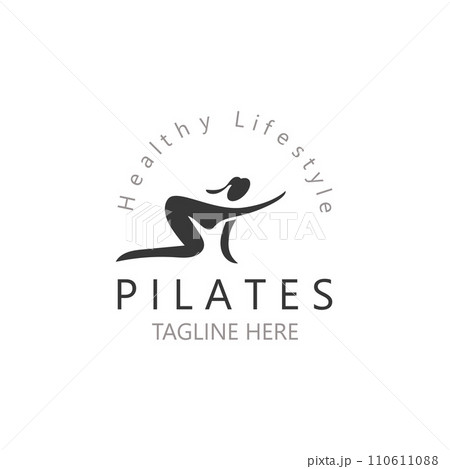 Abstract pilates Logo, Yoga identity body balance vector monoline Design Template. wellness lifestyle 110611088