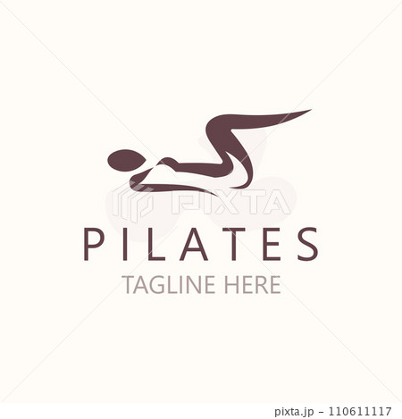 Abstract pilates Logo, Yoga identity body balance vector monoline Design Template. wellness lifestyle 110611117