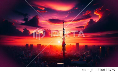 夕焼けの東京タワー 110611375