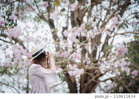 In springtime an asian woman photographer captures the moment In springtime an asian woman photographer captures the moment 110611614