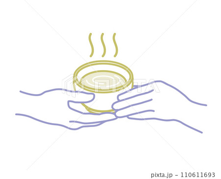 ベクターイラスト:お茶が入った湯呑みを持つ手_線画 ベクターイラスト:お茶が入った湯呑みを持つ手_線画 110611693
