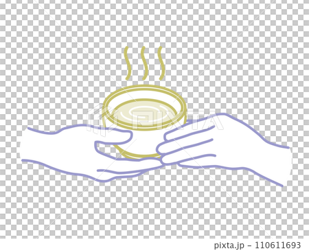 ベクターイラスト:お茶が入った湯呑みを持つ手_線画 ベクターイラスト:お茶が入った湯呑みを持つ手_線画 110611693