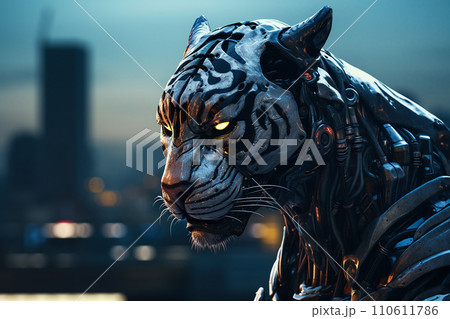 Generative AI A robot tiger in cyberpunk style 110611786