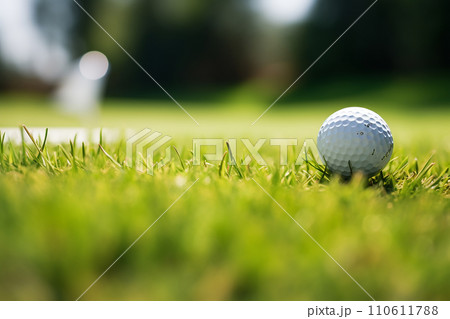 Generative AI A golf ball sitting on a golf course 110611788
