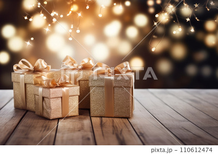 Gift boxes with ribbons and christmas decor 110612474