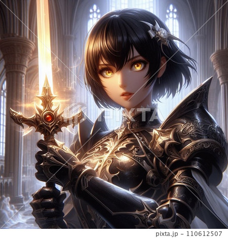 剣を構える女性騎士 110612507