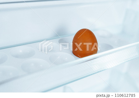 empty refrigerator with one egg in tray empty refrigerator with one egg in tray 110612785