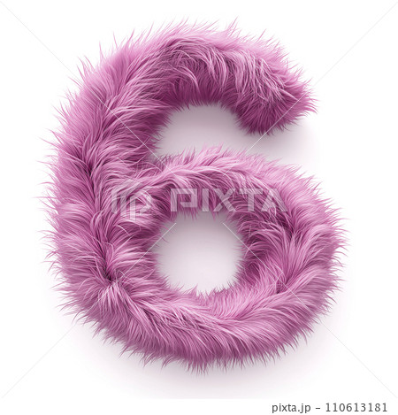 ピンク色のふわふわの毛で作られた数字 数字の6(AI生成画像) ピンク色のふわふわの毛で作られた数字 数字の6(AI生成画像) 110613181