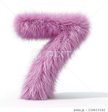 ピンク色のふわふわの毛で作られた数字　数字の7（AI生成画像） 110613182