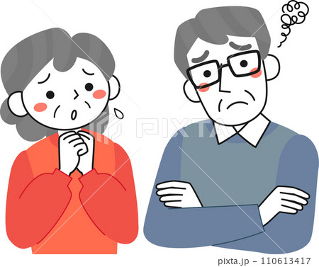 困っている表情のシニア夫婦の上半身 110613417