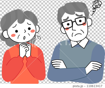 困っている表情のシニア夫婦の上半身 110613417