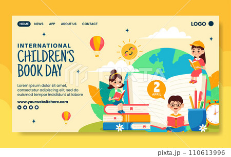 Children Book Day Social Media Landing Page Cartoon Hand Drawn Templates Background Illustration 110613996