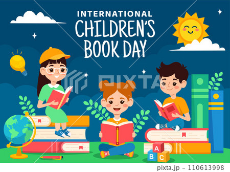 Children Book Day Social Media Background Flat Cartoon Hand Drawn Templates Illustration 110613998