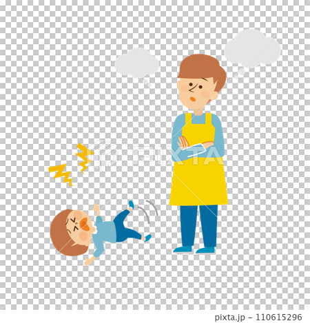 癇癪をおこす子供 お父さん かわいいイラスト素材 癇癪をおこす子供 お父さん かわいいイラスト素材 110615296