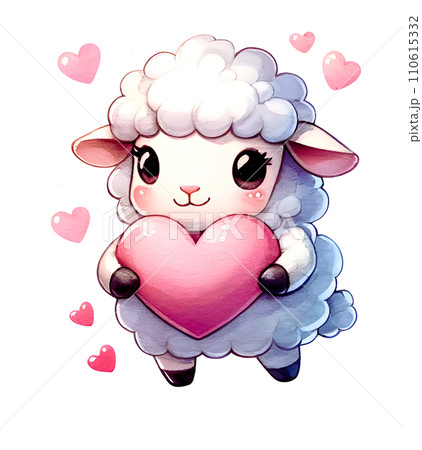 Cartoon Sheep and heart , rose watercolor for Valentine's day's 110615332