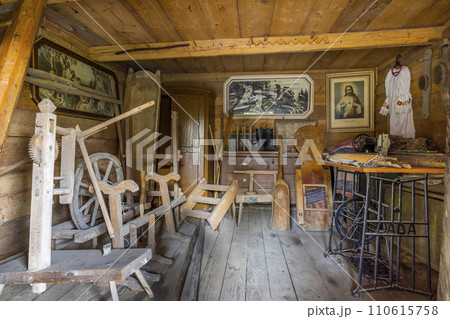 Old wooden village house, Hervartov near Bardejov, Slovakia 110615758