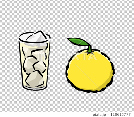 Illustration of yuzu and yuzu juice drink Illustration of yuzu and yuzu juice drink 110615777