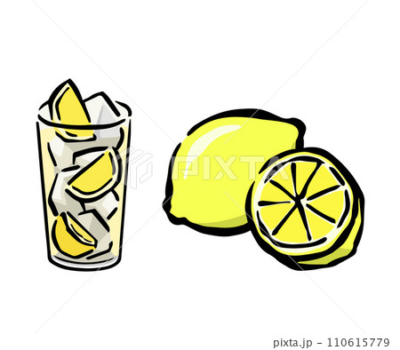 レモンサワーとレモン果実のイラスト 110615779