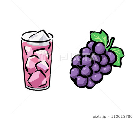 ブドウとグレープジュース・巨峰サワーのイラスト ブドウとグレープジュース・巨峰サワーのイラスト 110615780