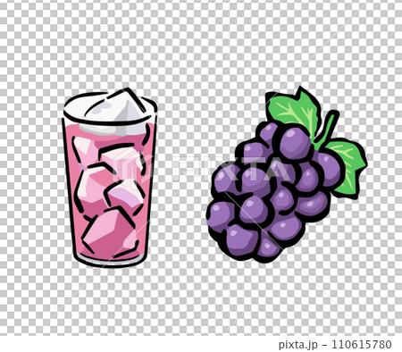 ブドウとグレープジュース・巨峰サワーのイラスト ブドウとグレープジュース・巨峰サワーのイラスト 110615780