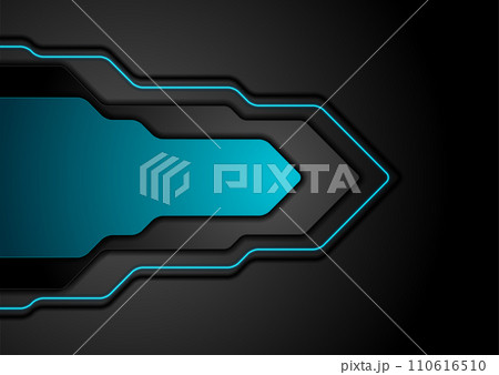 Black and blue tech geometric background with neon effect Black and blue tech geometric background with neon effect 110616510