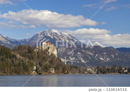 Bled Castle and Julian Alps in winter Bled Castle and Julian Alps in winter 110616558