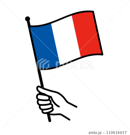 フランスの国旗を掲げる手のイラスト フランスの国旗を掲げる手のイラスト 110616837