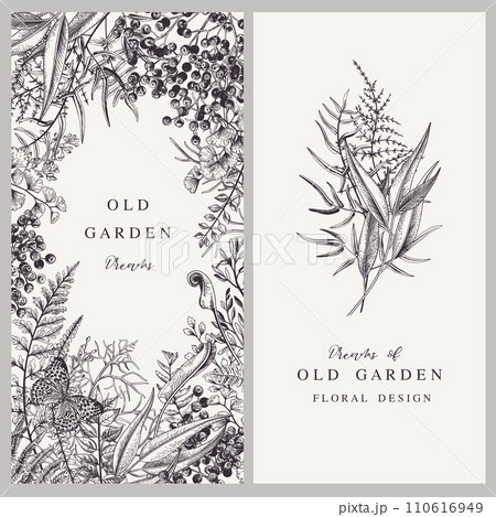 Set of invitations. Floral frame 110616949