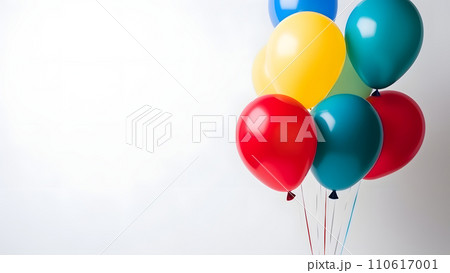 AI-generated content. Colorful balloons on white background with copy space, neural network generated image 110617001