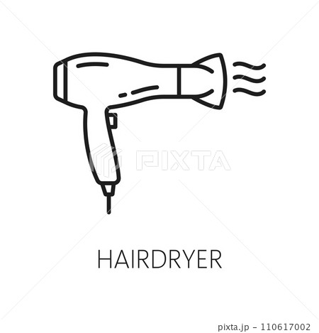 Hairdryer vector thin line icon, hotel service equipment. Vector outline dryer hotel service appliance, electric blower for hair care 110617002