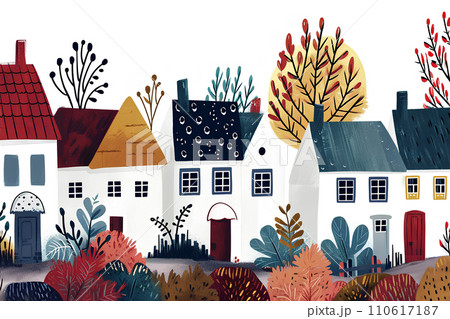 カラフルな手描き風の街並み-1 カラフルな手描き風の街並み-1 110617187