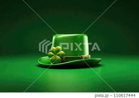 Happy Saint Patricks day. Banner with traditional green hat. Generative AI 110617444