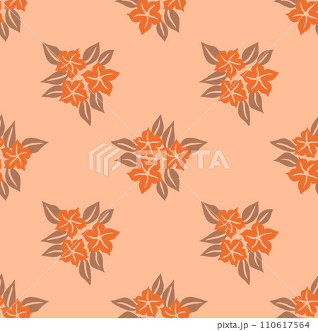 Hand drawn seamless pattern with floral flowers. Peach fuzz apricot orange ornament, simple retro pastel garden print with vintage ditsy elements. Color of the year design, trendy fabric background. Hand drawn seamless pattern with floral flowers. Peach fuzz apricot orange ornament, simple retro pastel garden print with vintage ditsy elements. Color of the year design, trendy fabric background. 110617564