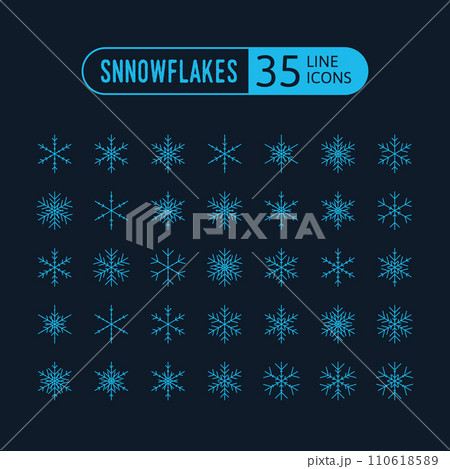 Cute snowflakes collection with editable stroke. Nice element for Christmas banner, cards. New year ornament. 110618589