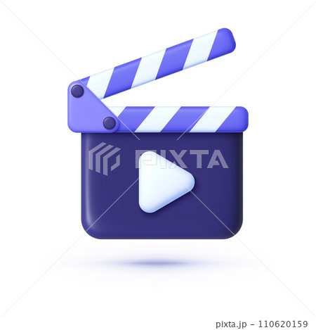 Movie clapper 3d, great design for any purposes. Media player icons. Video player icons. Film Clapper, Film clapperboard. Vector illustration 110620159