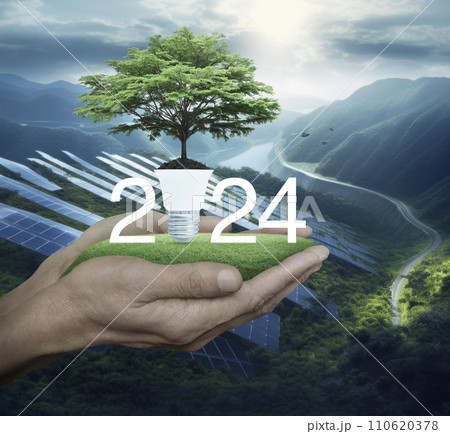 Happy new year 2024 ecological cover concept, Generative AI 110620378