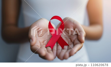 エイズ予防を訴えるレッドリボンを持った女性:AI作品 エイズ予防を訴えるレッドリボンを持った女性:AI作品 110620678