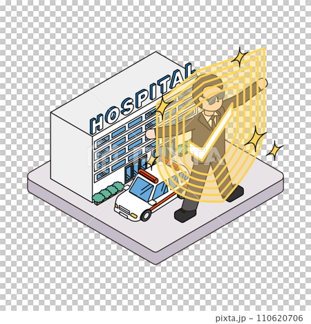 免受網路攻擊的醫院的等距圖 110620706