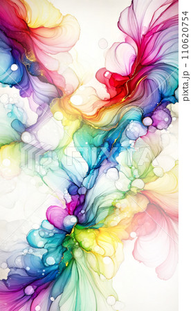AI-generated content. Trendy multicolor and white splash. Abstract artwork style, inspired by alcohol ink and watercolors paint. Luxury abstract background and wallpaper. Composition for yours poster 110620754