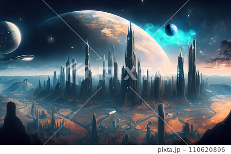 AI生成画像 宇宙都市 ファンタジー SF ハリウッド映画 幻想的 空想 科学 宇宙 異星 星 AI生成画像 宇宙都市 ファンタジー SF ハリウッド映画 幻想的 空想 科学 宇宙 異星 星 110620896